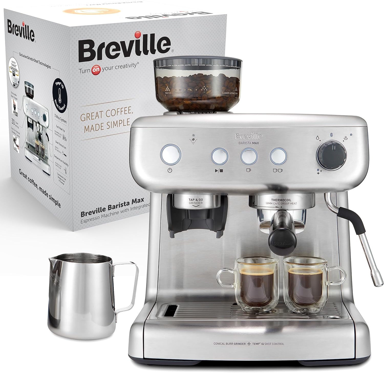 Breville Barista Max VCF126X - Molinillo Integrado Vaporizador Acero Inoxidable