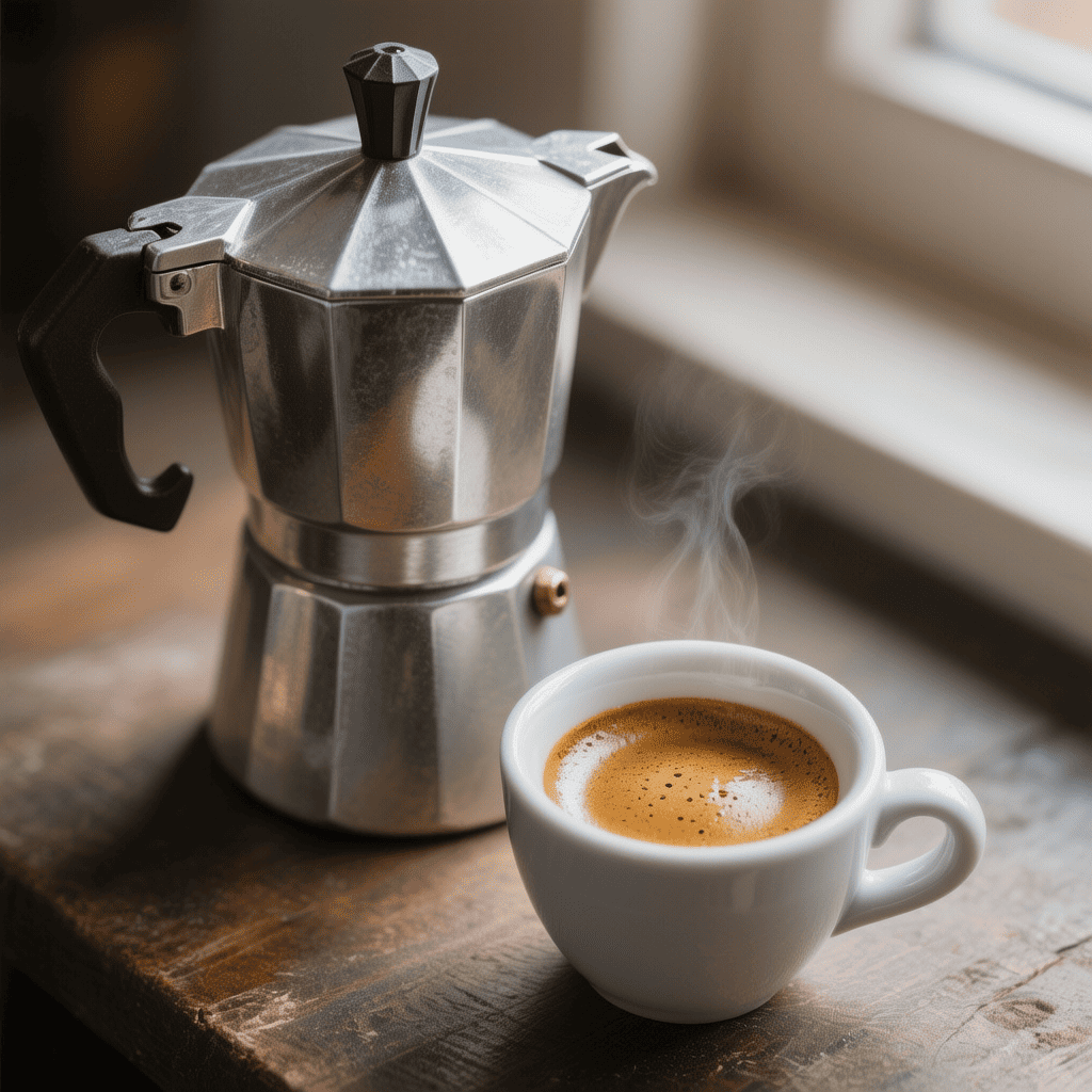 cafe expreso con cafetera italiana